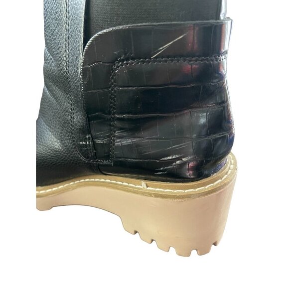 Nicole Miller Women's Black Leather Pocas Chunky Wedge Ankle Boot Size 10 - Picture 7 of 12